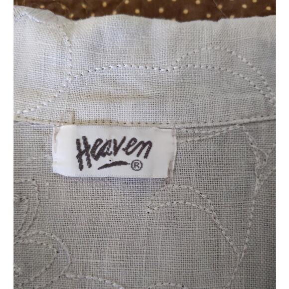 Haven 100% Linen Embroidered Button Down Shirt Taupe Beige Size Large Floral - Picture 5 of 10